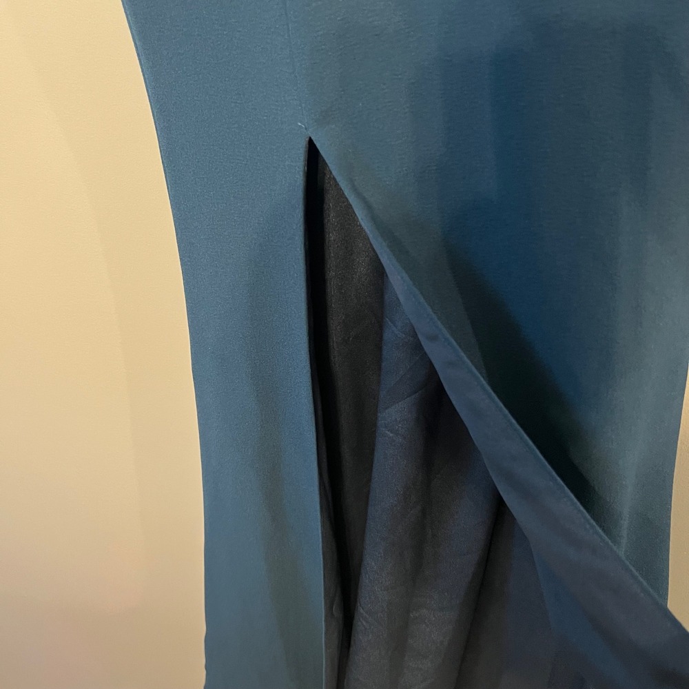 Dress the Population Georgina Gown Women S Peacock Blue Bow Front Slit Dress - Picture 5 of 12